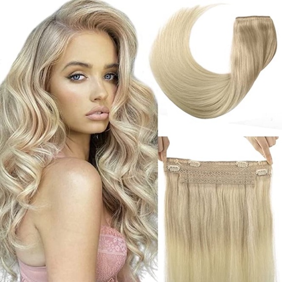 Other - 100% Human Hair Halo 18” Straight Extension Ash Blonde-Golden Blonde-Platinum